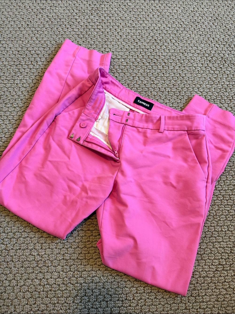 Express Women’s Bright Pink Columnist Mid Rise Pants, Size 4